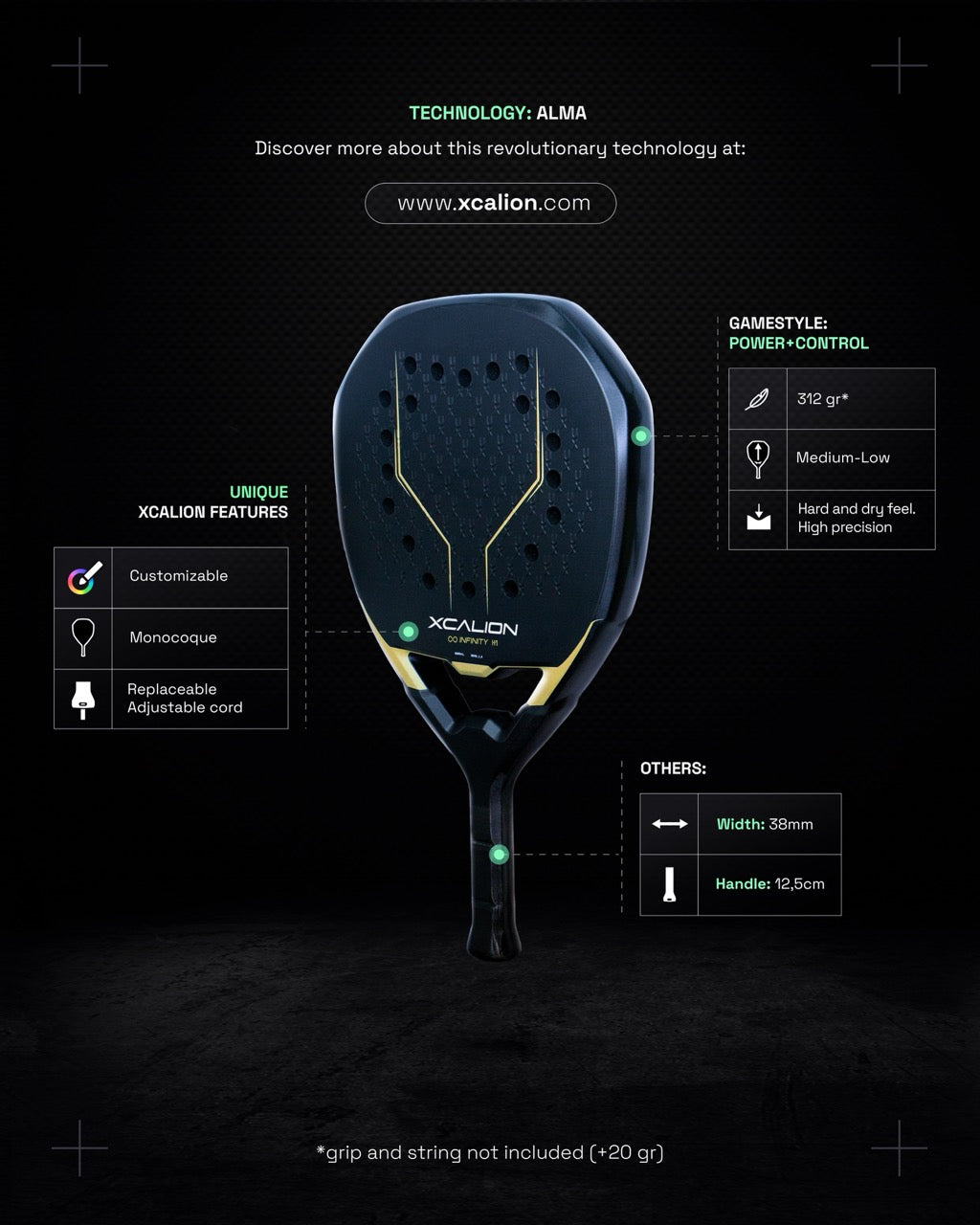 XCALION Infinity H1 logo op premium carbon padelracket