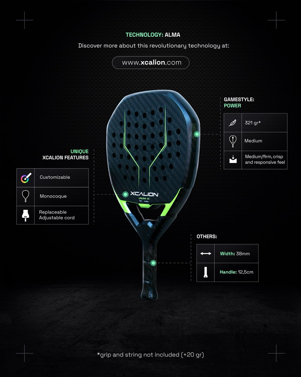     XCALION UNUM+ H1 logo op premium carbon padelracket